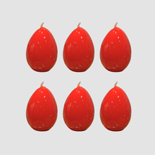 Load image into Gallery viewer, HALF DOZEN RED EASTER EGG CANDLES [+ GLASS EGG CUP]
